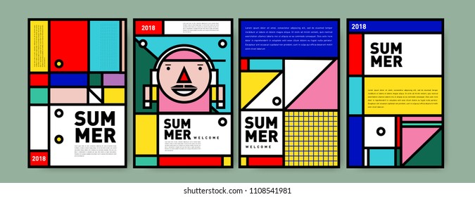 Summer colorful poster design template. Set of summer sale background and illustration. Minimalist design style for summer event poster and banner in eps10.
