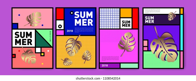 Summer colorful poster design template. Set of summer sale background and illustration. Minimalist design style for summer event poster and banner in eps10.
