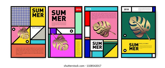 Summer colorful poster design template. Set of summer sale background and illustration. Minimalist design style for summer event poster and banner in eps10.
