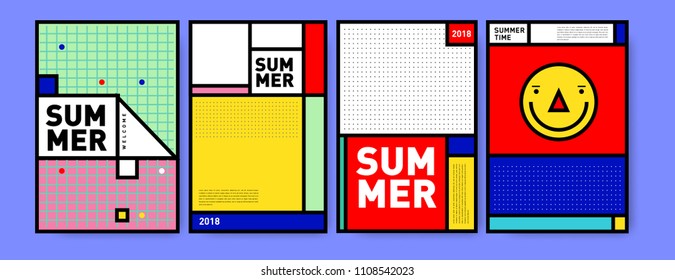 Summer colorful poster design template. Set of summer sale background and illustration. Minimalist design style for summer event poster and banner in eps10.
