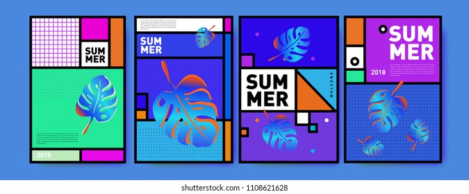Summer colorful poster design template. Set of summer sale background and illustration. Minimalist design style for summer event poster and banner in eps10.
