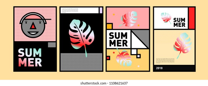 Summer colorful poster design template. Set of summer sale background and illustration. Minimalist design style for summer event poster and banner in eps10.
