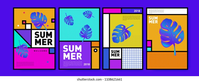 Summer colorful poster design template. Set of summer sale background and illustration. Minimalist design style for summer event poster and banner in eps10.
