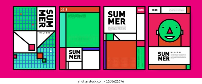 Summer colorful poster design template. Set of summer sale background and illustration. Minimalist design style for summer event poster and banner in eps10.
