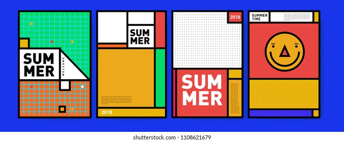 Summer colorful poster design template. Set of summer sale background and illustration. Minimalist design style for summer event poster and banner in eps10.
