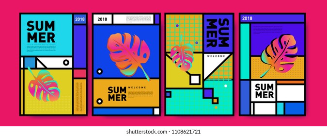Summer colorful poster design template. Set of summer sale background and illustration. Minimalist design style for summer event poster and banner in eps10.
