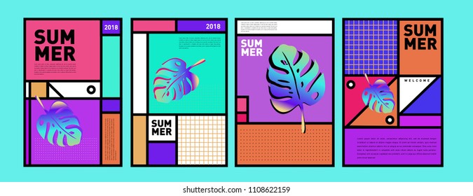 Summer colorful poster design template. Set of summer sale background and illustration. Minimalist design style for summer event poster and banner in eps10.
