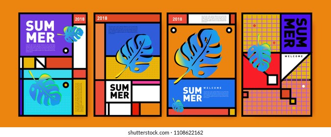 Summer colorful poster design template. Set of summer sale background and illustration. Minimalist design style for summer event poster and banner in eps10.
