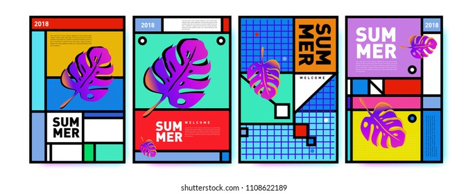 Summer colorful poster design template. Set of summer sale background and illustration. Minimalist design style for summer event poster and banner in eps10.
