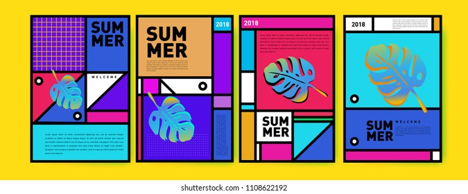 Summer colorful poster design template. Set of summer sale background and illustration. Minimalist design style for summer event poster and banner in eps10.
