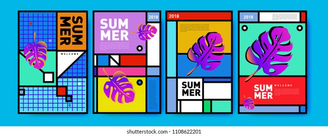 Summer colorful poster design template. Set of summer sale background and illustration. Minimalist design style for summer event poster and banner in eps10.
