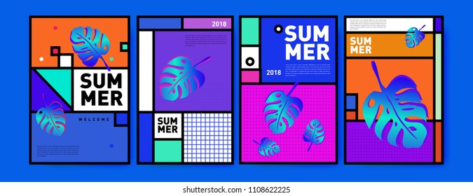 Summer colorful poster design template. Set of summer sale background and illustration. Minimalist design style for summer event poster and banner in eps10.
