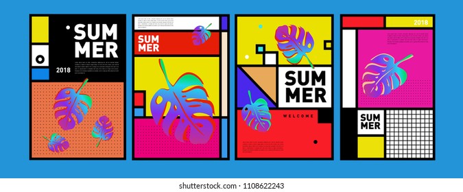 Summer colorful poster design template. Set of summer sale background and illustration. Minimalist design style for summer event poster and banner in eps10.
