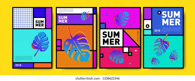 Summer colorful poster design template. Set of summer sale background and illustration. Minimalist design style for summer event poster and banner in eps10.
