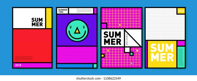 Summer colorful poster design template. Set of summer sale background and illustration. Minimalist design style for summer event poster and banner in eps10.
