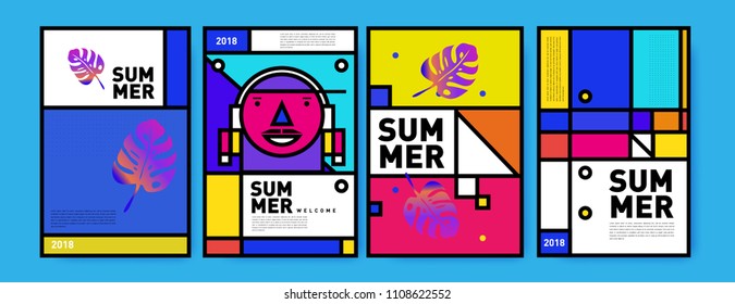 Summer colorful poster design template. Set of summer sale background and illustration. Minimalist design style for summer event poster and banner in eps10.
