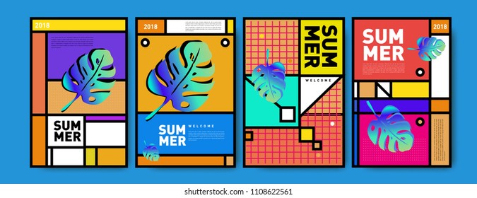 Summer colorful poster design template. Set of summer sale background and illustration. Minimalist design style for summer event poster and banner in eps10.
