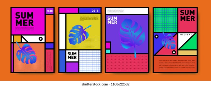 Summer colorful poster design template. Set of summer sale background and illustration. Minimalist design style for summer event poster and banner in eps10.
