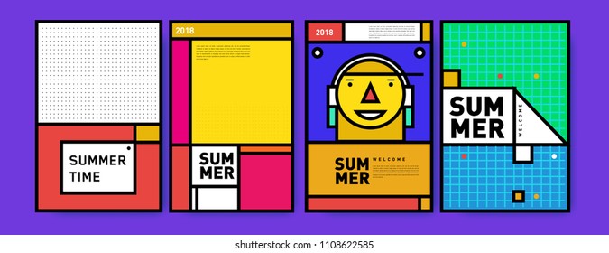 Summer colorful poster design template. Set of summer sale background and illustration. Minimalist design style for summer event poster and banner in eps10.
