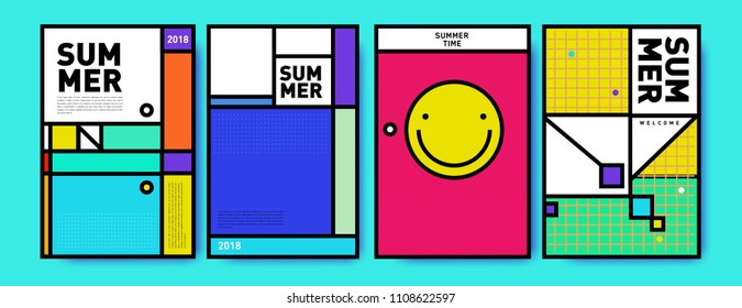 Summer colorful poster design template. Set of summer sale background and illustration. Minimalist design style for summer event poster and banner in eps10.
