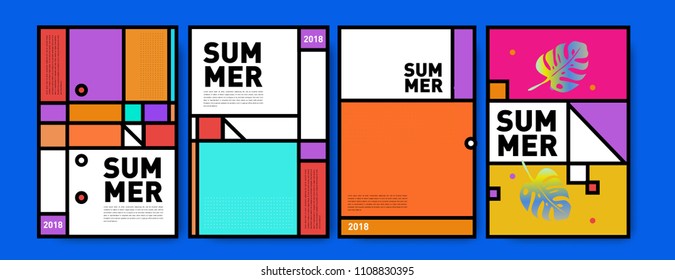 Summer colorful poster design template. Set of summer sale background and illustration. Minimalist design style for summer event poster and banner in eps10.
