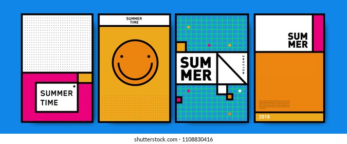 Summer colorful poster design template. Set of summer sale background and illustration. Minimalist design style for summer event poster and banner in eps10.