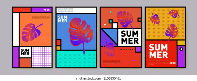 Summer colorful poster design template. Set of summer sale background and illustration. Minimalist design style for summer event poster and banner in eps10.