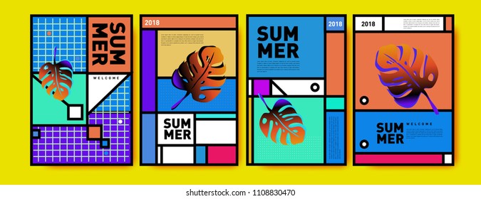 Summer colorful poster design template. Set of summer sale background and illustration. Minimalist design style for summer event poster and banner in eps10.
