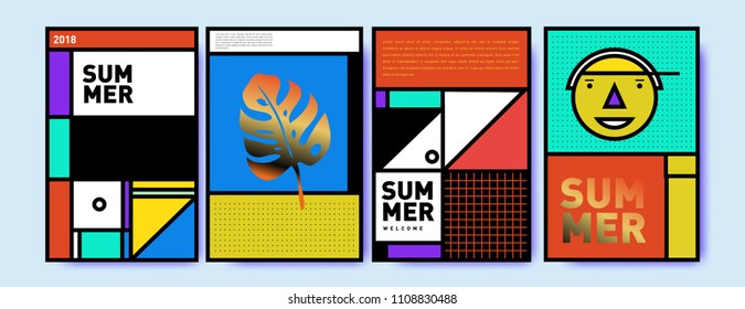 Summer colorful poster design template. Set of summer sale background and illustration. Minimalist design style for summer event poster and banner in eps10.