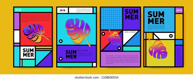 Summer colorful poster design template. Set of summer sale background and illustration. Minimalist design style for summer event poster and banner in eps10.