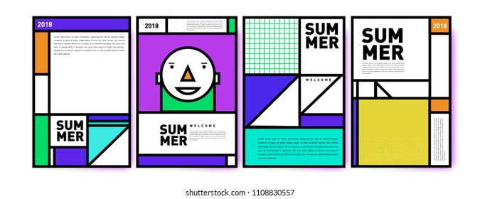Summer colorful poster design template. Set of summer sale background and illustration. Minimalist design style for summer event poster and banner in eps10.
