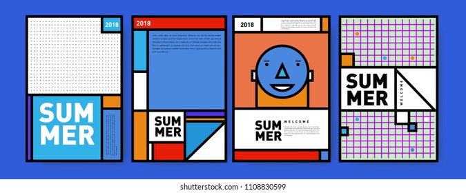 Summer colorful poster design template. Set of summer sale background and illustration. Minimalist design style for summer event poster and banner in eps10.
