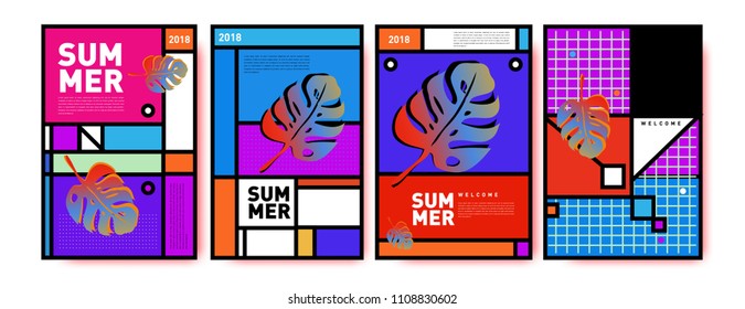 Summer colorful poster design template. Set of summer sale background and illustration. Minimalist design style for summer event poster and banner in eps10.