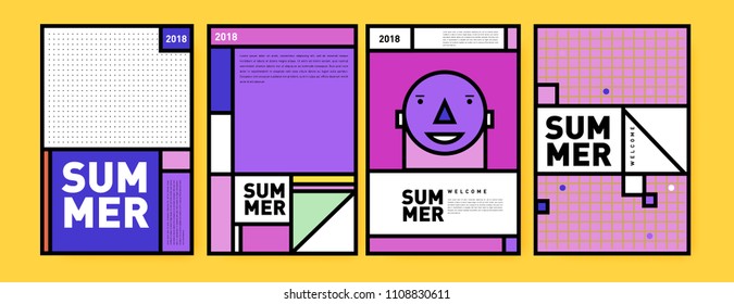 Summer colorful poster design template. Set of summer sale background and illustration. Minimalist design style for summer event poster and banner in eps10.