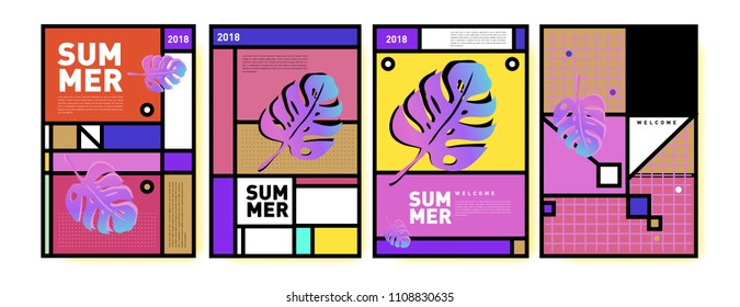 Summer colorful poster design template. Set of summer sale background and illustration. Minimalist design style for summer event poster and banner in eps10.