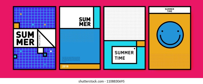 Summer colorful poster design template. Set of summer sale background and illustration. Minimalist design style for summer event poster and banner in eps10.