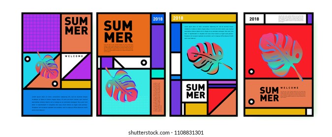 Summer colorful poster design template. Set of summer sale background and illustration. Minimalist design style for summer event poster and banner in eps10.
