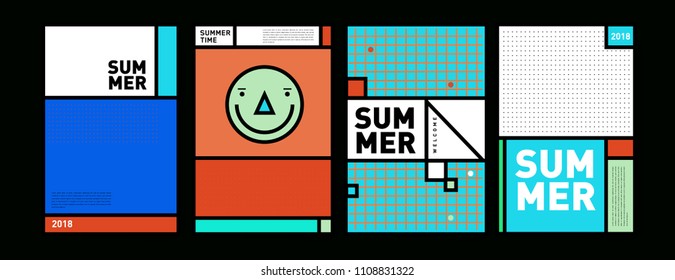 Summer colorful poster design template. Set of summer sale background and illustration. Minimalist design style for summer event poster and banner in eps10.
