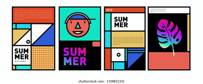 Summer colorful poster design template. Set of summer sale background and illustration. Minimalist design style for summer event poster and banner in eps10.
