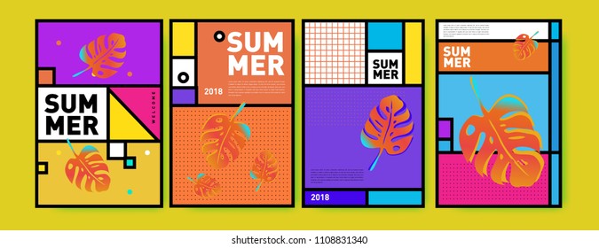 Summer colorful poster design template. Set of summer sale background and illustration. Minimalist design style for summer event poster and banner in eps10.
