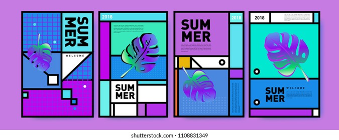 Summer colorful poster design template. Set of summer sale background and illustration. Minimalist design style for summer event poster and banner in eps10.
