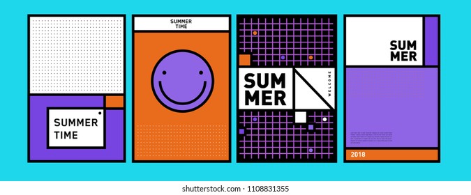 Summer colorful poster design template. Set of summer sale background and illustration. Minimalist design style for summer event poster and banner in eps10.

