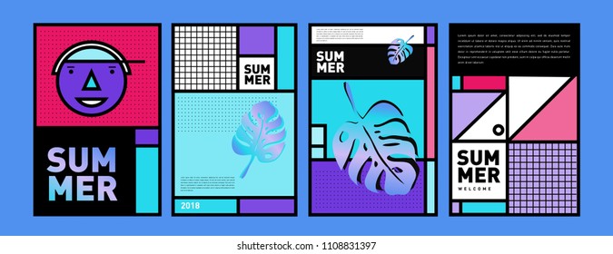 Summer colorful poster design template. Set of summer sale background and illustration. Minimalist design style for summer event poster and banner in eps10.
