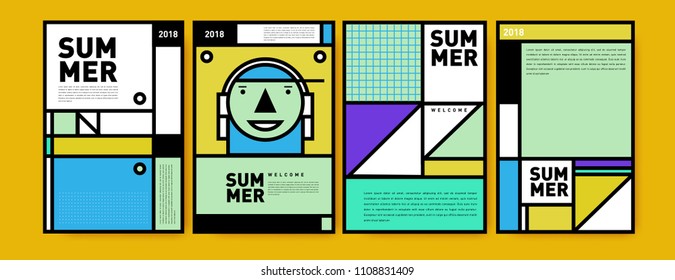Summer colorful poster design template. Set of summer sale background and illustration. Minimalist design style for summer event poster and banner in eps10.
