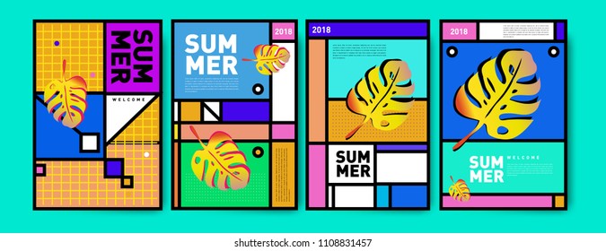 Summer colorful poster design template. Set of summer sale background and illustration. Minimalist design style for summer event poster and banner in eps10.
