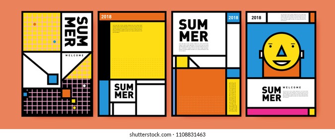 Summer colorful poster design template. Set of summer sale background and illustration. Minimalist design style for summer event poster and banner in eps10.
