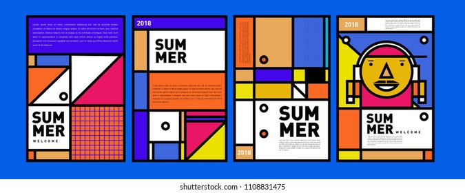 Summer colorful poster design template. Set of summer sale background and illustration. Minimalist design style for summer event poster and banner in eps10.
