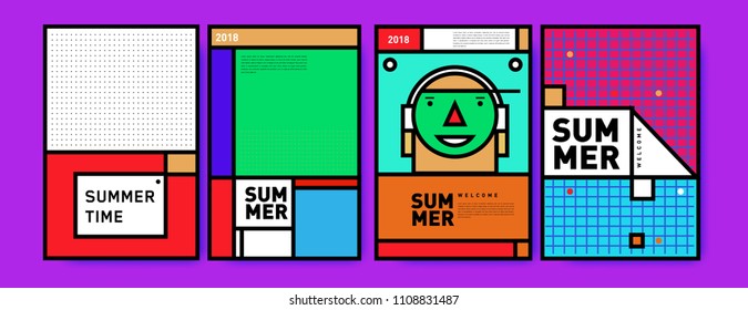 Summer colorful poster design template. Set of summer sale background and illustration. Minimalist design style for summer event poster and banner in eps10.
