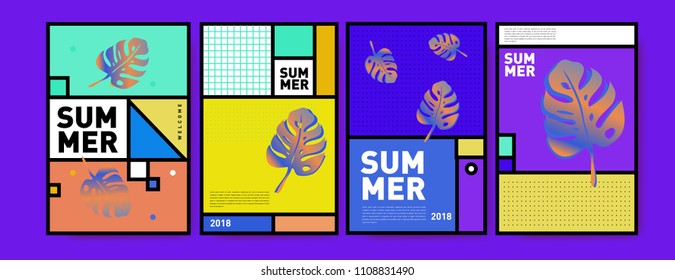 Summer colorful poster design template. Set of summer sale background and illustration. Minimalist design style for summer event poster and banner in eps10.
