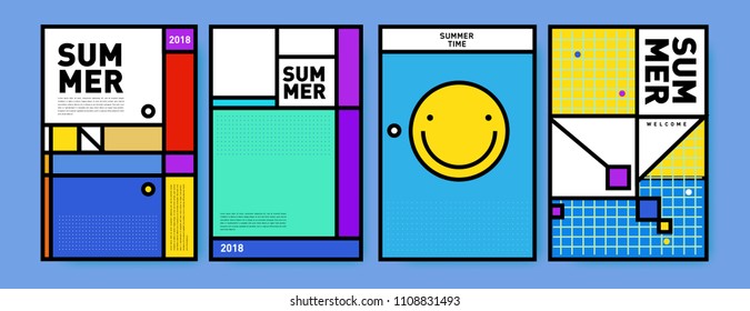 Summer colorful poster design template. Set of summer sale background and illustration. Minimalist design style for summer event poster and banner in eps10.
